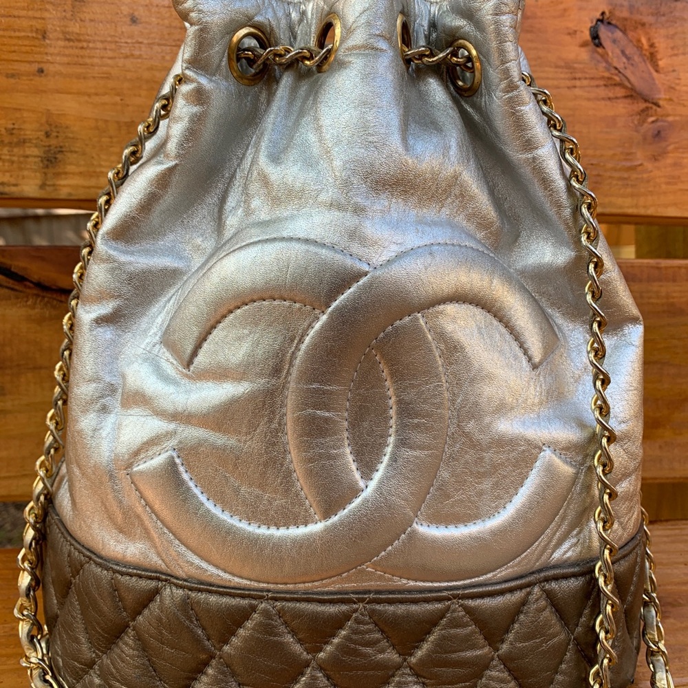 Vintage Chanel Lambskin Drawstring Bucket Bag